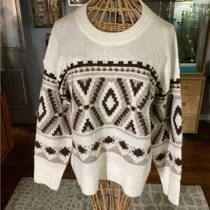 Old Navy Geometric Pattern Sweater - Cream and Brown Preppy